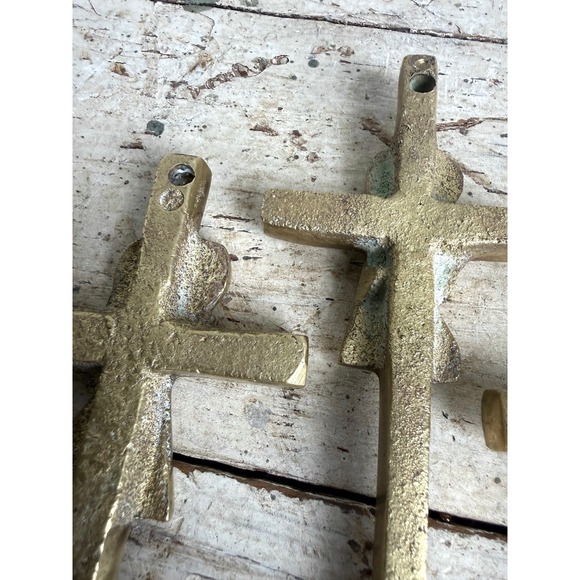 Vintage Brass Praying Child Wall Cross Set Boy and Girl Religious Decor 3pc - Picture 7 of 8